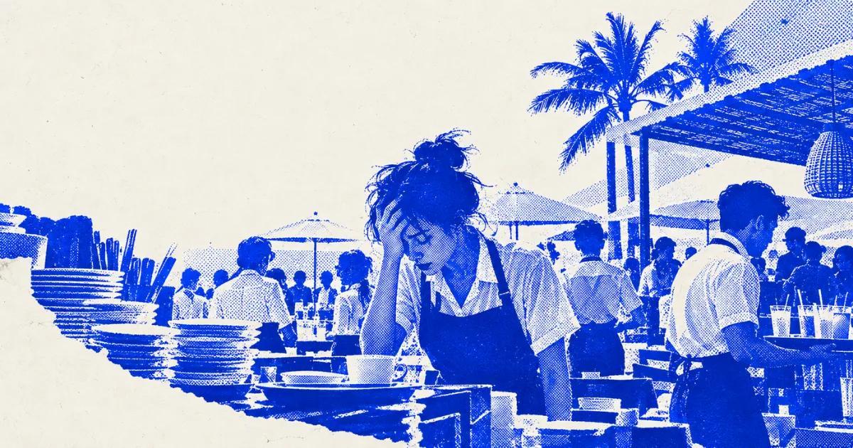 Hotel and restaurant staff managing busy hospitality operations in Bali, highlighting the challenges of improving service efficiency and avoiding common AI implementation mistakes.