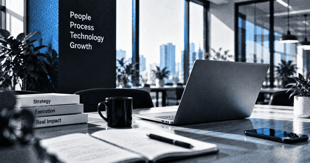 Modern office workspace representing AI-driven business operations