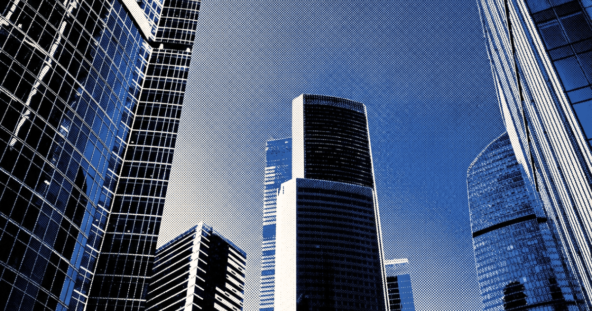 Business buildings representing automation and digital transformation